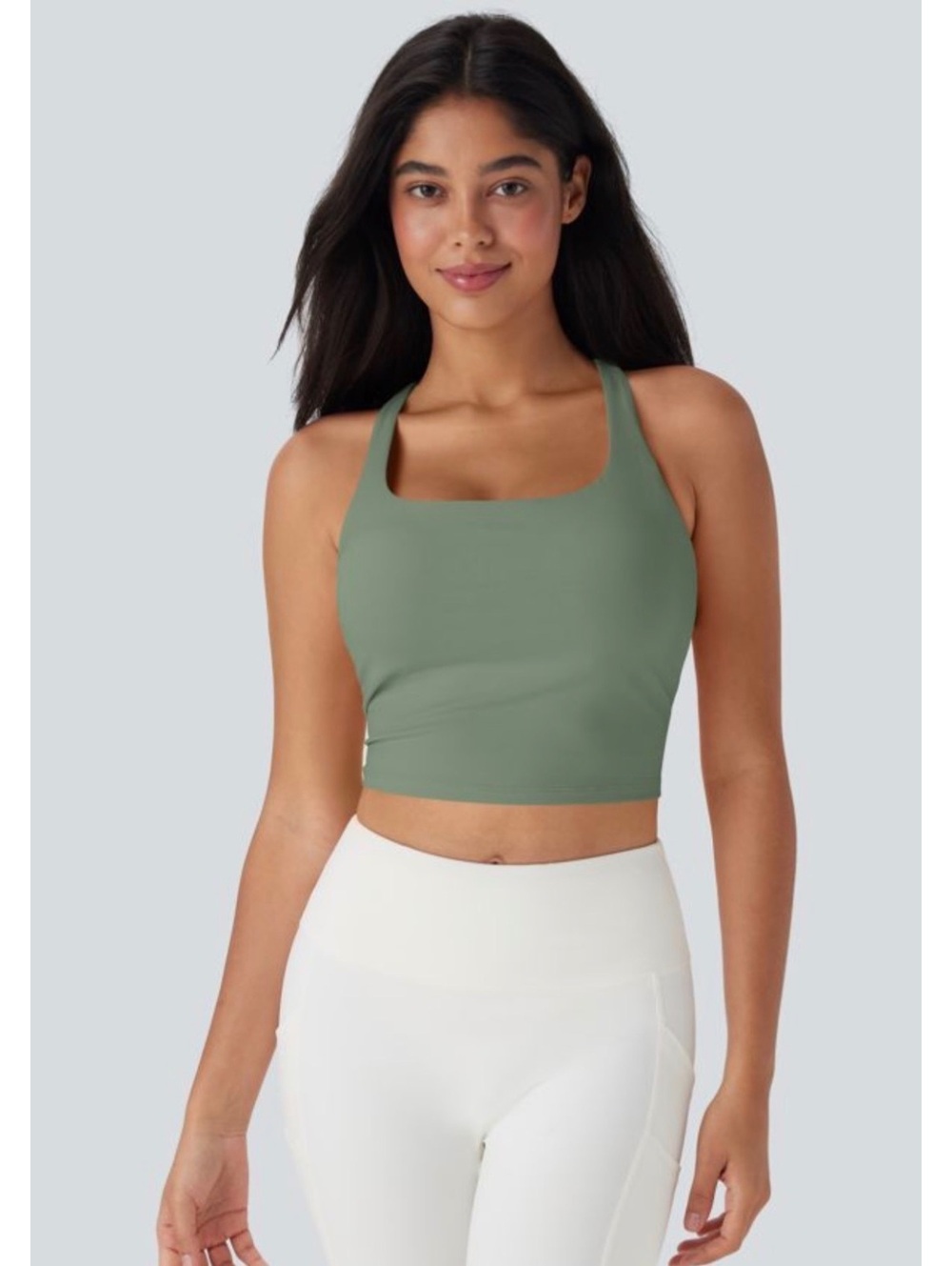 NWT Halara Crisscross Backless Cropped Yoga Tank Top Light Sage Green Large